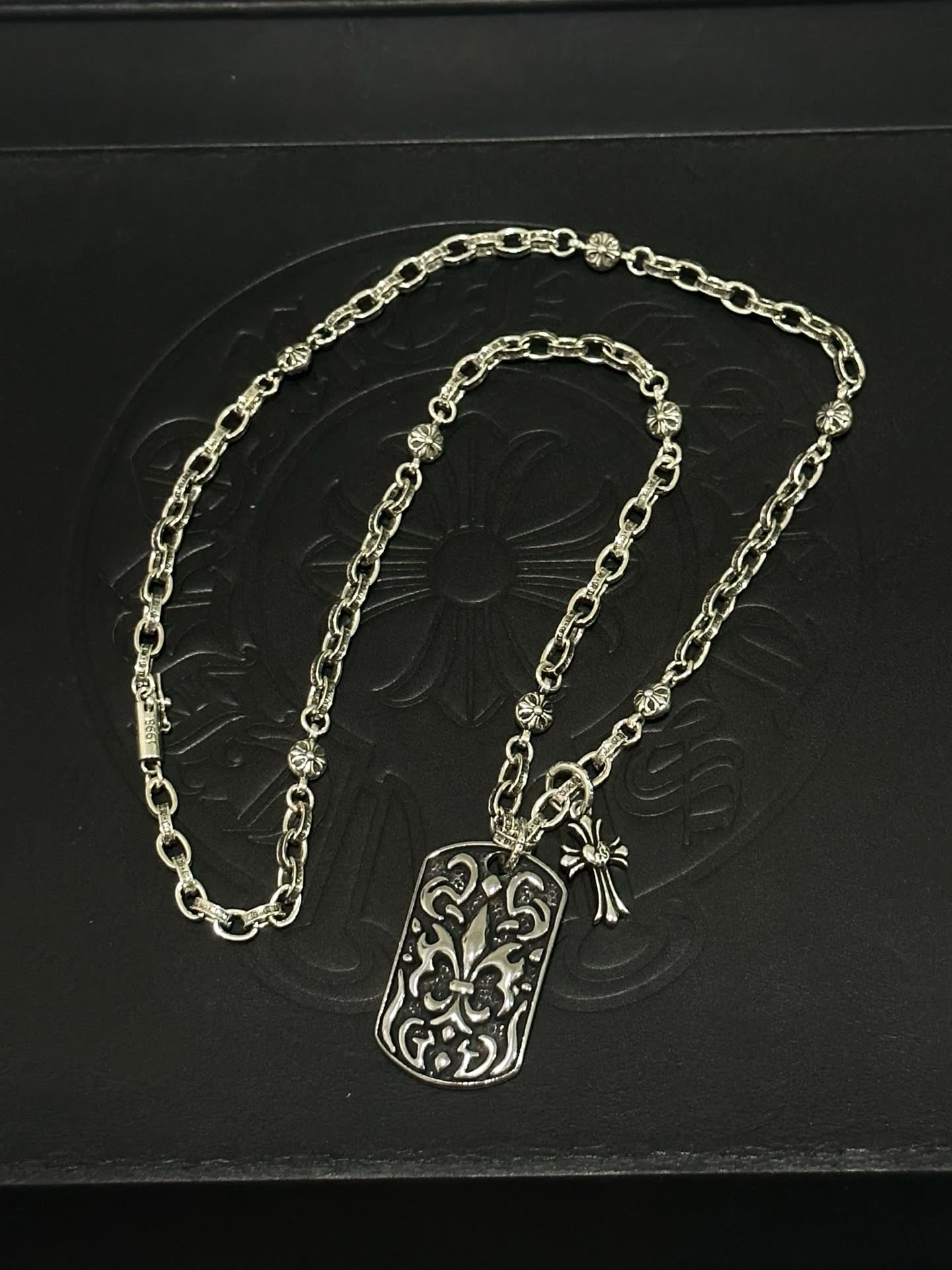 Chrome Hearts Silver Fleur-de-lis Dog Tag Necklace